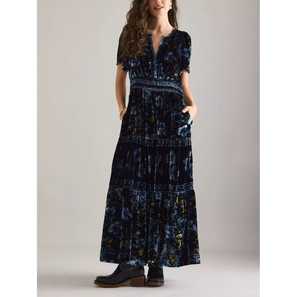 Anthropologie The Somerset Maxi Dress Velvet Edition Women’s Medium M Dark Blue